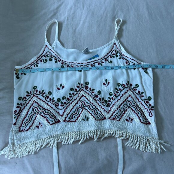 Shoreline White Embroidered Cotton Tank Top & Skirt Set With Fringe Details - Picture 11 of 13